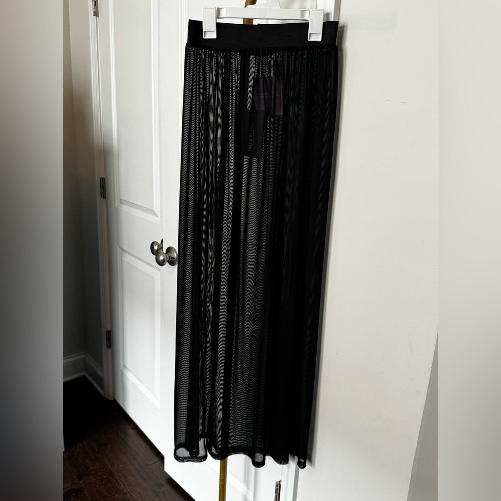 NWT PrettyLittleThing Black Mesh Maxi Skirt with double slit.